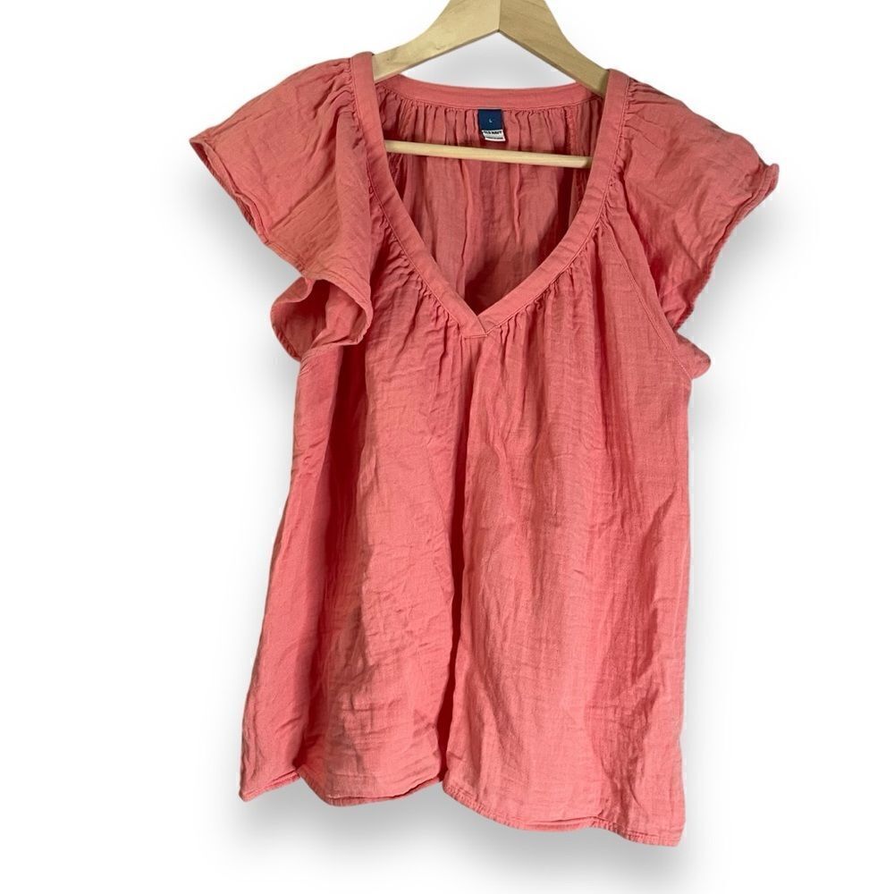 Old Navy Pink Cotton V Neck Flowy Gauzy Top